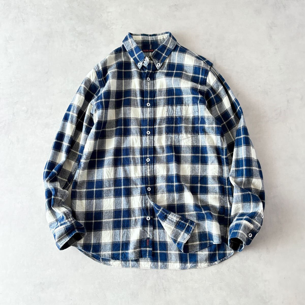 良品 GAIJIN MADE ガイジンメイド 日本製 INDIGO インディゴ チェック 綿 フランネル ボタンダウン シャツ メンズ(2) 外人公司 / a-269_画像1