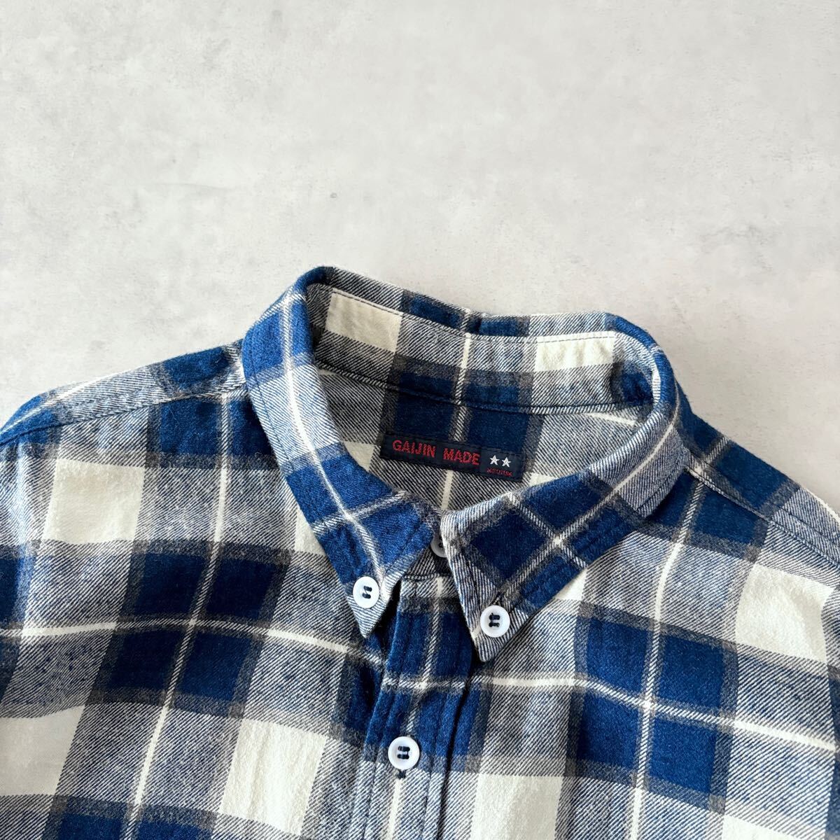 良品 GAIJIN MADE ガイジンメイド 日本製 INDIGO インディゴ チェック 綿 フランネル ボタンダウン シャツ メンズ(2) 外人公司 / a-269_画像4