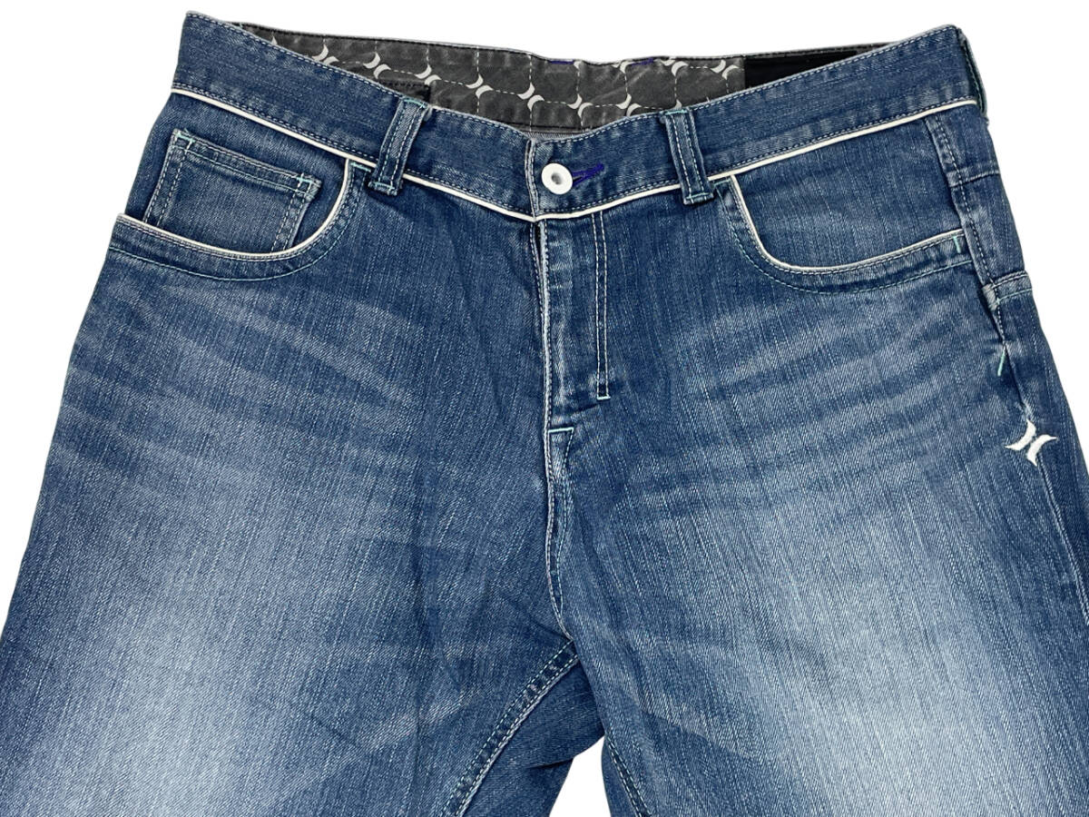 Hurley X ハーレーエックス ピンストライプ デニムパンツ W30 (約83cm W34相當(dāng)) 刺繍 ストレート カットオフ ジーンズ ハーレーX メンズ