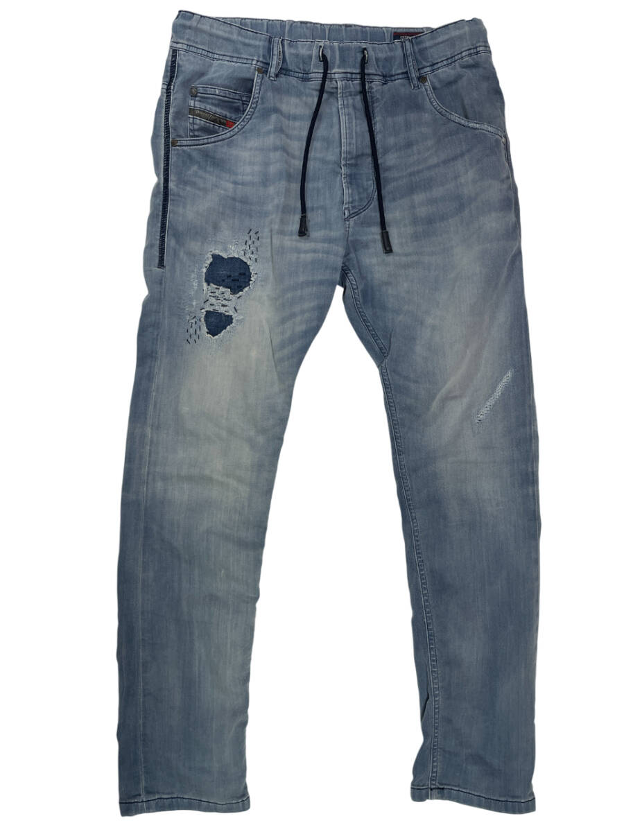 DIESEL ディーゼル KROOLEY-NE W28 (約80cm W31相當(dāng)) ジョグジーンズ ダメージ リペア加工 イタリア制 クルーリー スエットパンツ デニム
