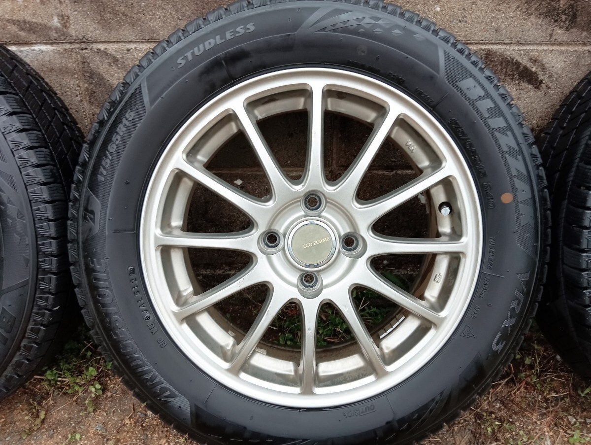 ECO FORME　15インチ 5.5J+45 PCD100 4穴 4本　タイヤ ブリヂストン　BLIZZAK　VRX3　175/65R15　2022年制 IW18-2