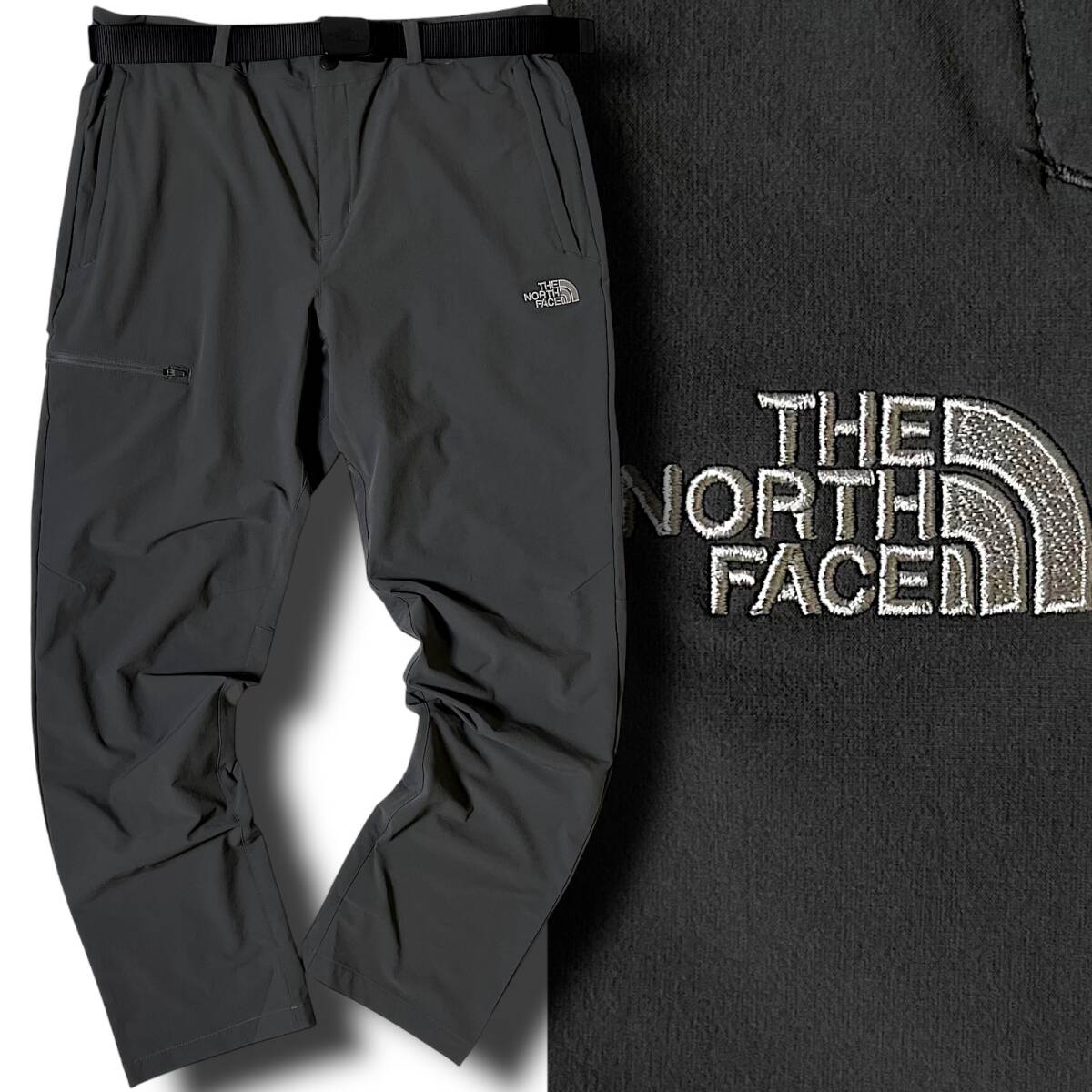 新品 THE NORTH FACE ノースフェイス BACKPACKERS PANTS 防風(fēng) ロゴ刺繍 ストレッチナイロン ベルト付 テーパードパンツ XL 春夏秋 ◆B6857