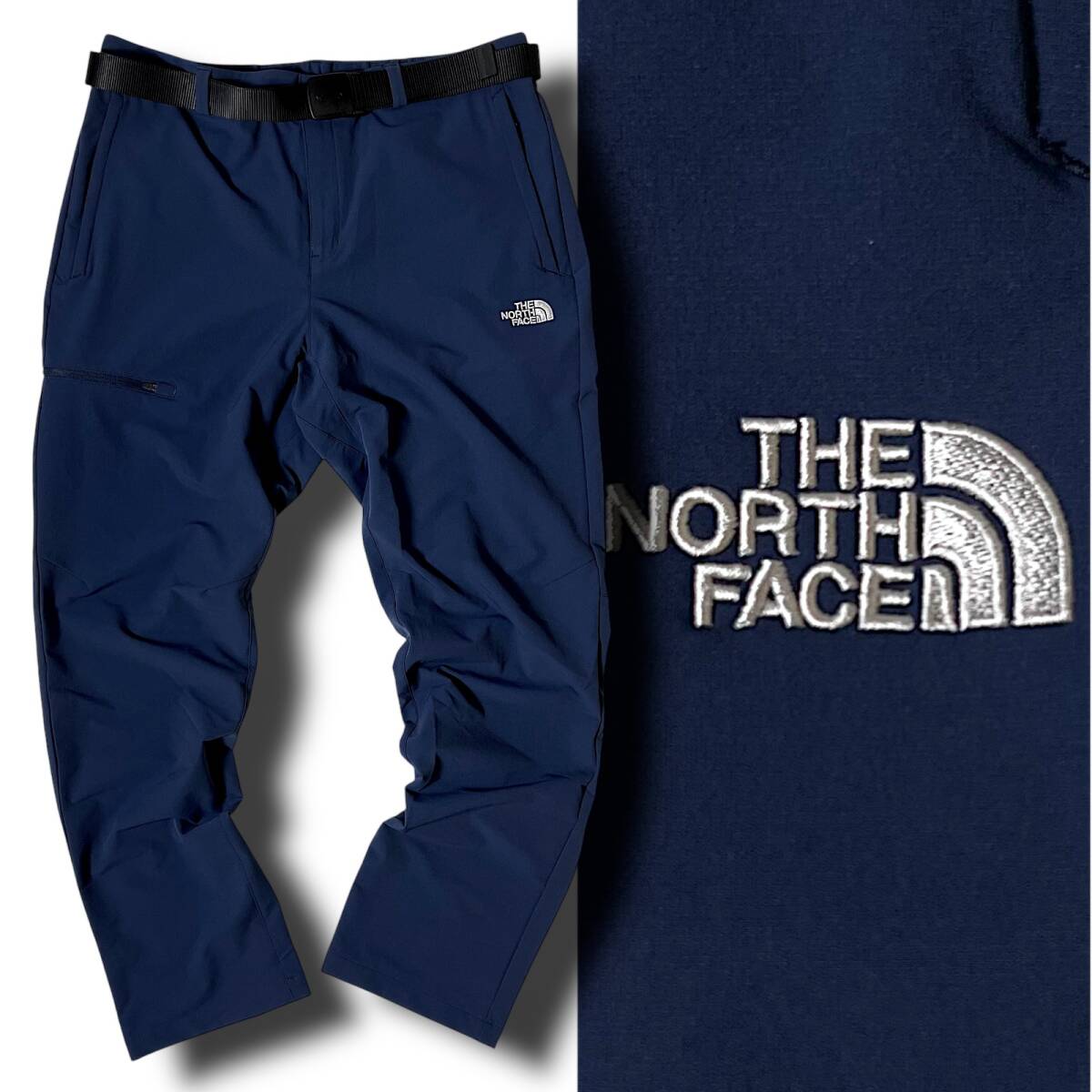 新品 THE NORTH FACE ノースフェイス BACKPACKERS PANTS 防風(fēng) ロゴ刺繍 ストレッチナイロン ベルト付 テーパードパンツ XL 春夏秋 ◆B6859