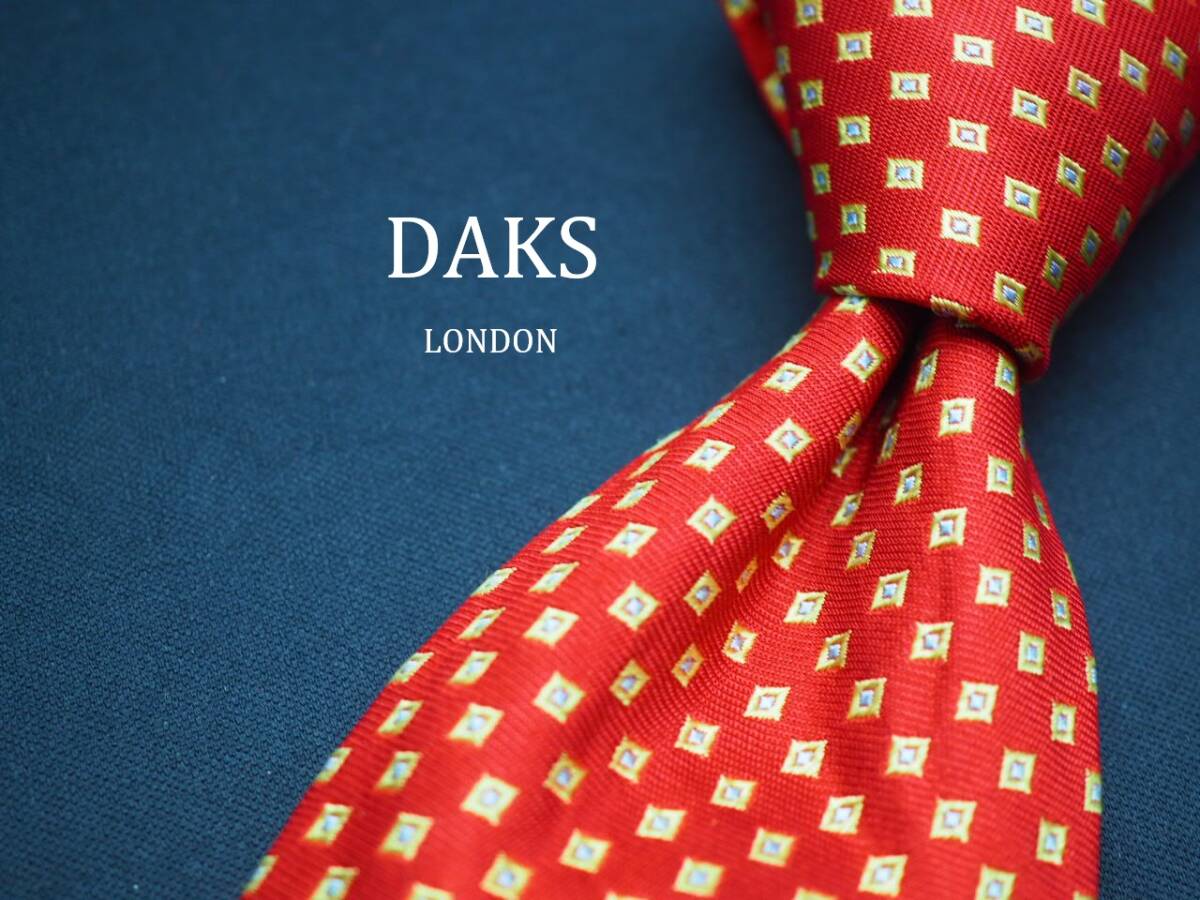 美品【DAKS ダックス】 D1446 赤系 SILK ブランド ネクタイ 古著 良品