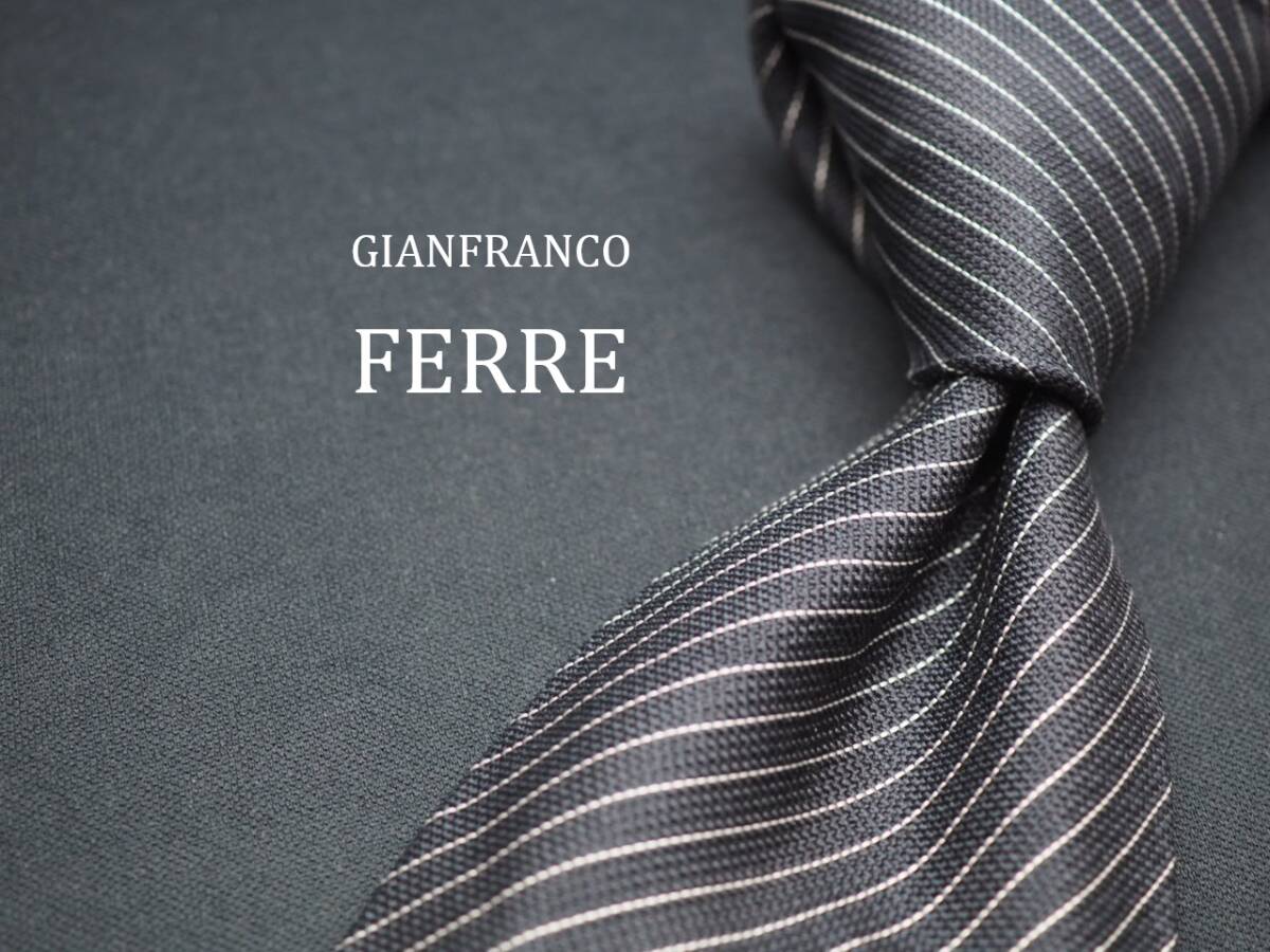 美品【GIANFRANCO FERRE ジャンフランコフェレ】 D1754 ブラックグレー系 SILK ブランド ネクタイ 古著 良品