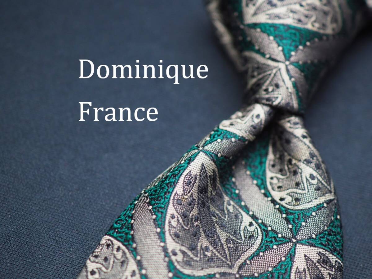 【DOMINIQUE FRANCE ドミニク フランス】 D1804 シルバー グリーン SILK ブランド ネクタイ 古著 良品