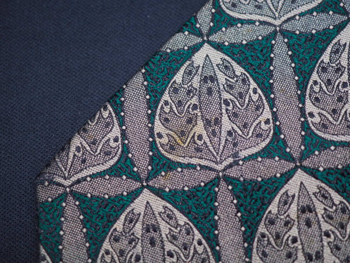【DOMINIQUE FRANCE ドミニク フランス】 D1804 シルバー グリーン SILK ブランド ネクタイ 古著 良品