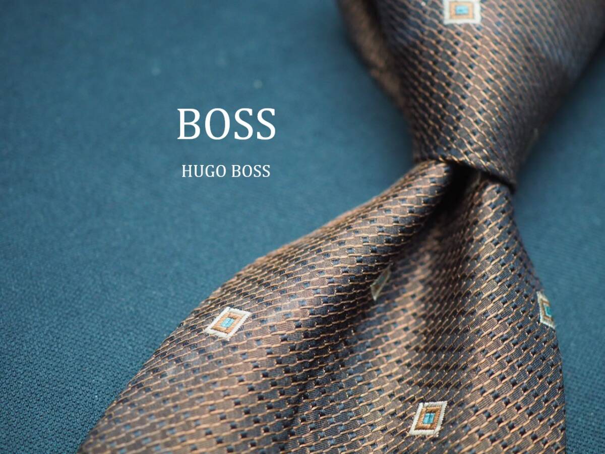 【HUGO BOSS ヒューゴ ボス】 D1951 ブラウン系 SILK ブランド ネクタイ 古着 良品_画像1
