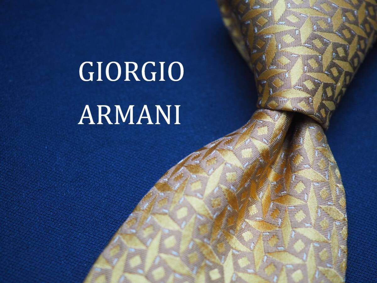 美品【GIORGIO ARMANI ジョルジオアルマーニ】 D2195 ゴールド系 SILK ブランド ネクタイ 古著 良品