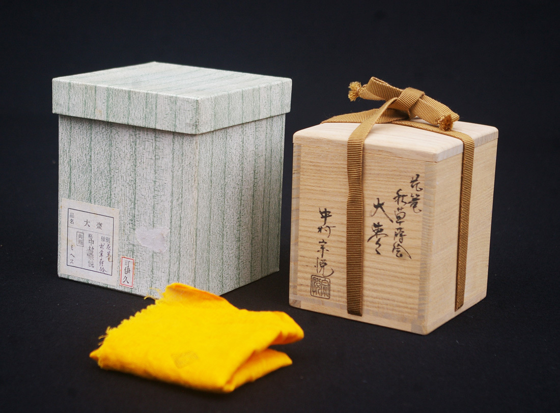 □中村宗悦 加賀蒔絵師 花籠蒔絵 螺鈿 大棗 螺鈿 共箱 黄布 付 □中村宗悦 加賀蒔絵師 花籠蒔絵 螺鈿 大棗 螺鈿 共箱 黄布 付