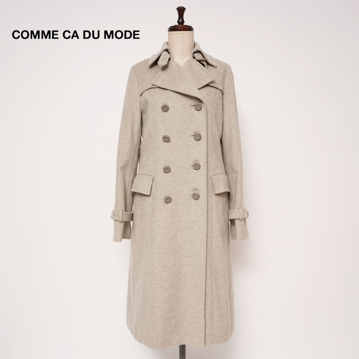 COMME CA DUMODE コムサデモード カシミヤ100％ トレンチコート チェスターコート 牛革釦 レディース グレー サイズ11*XC785