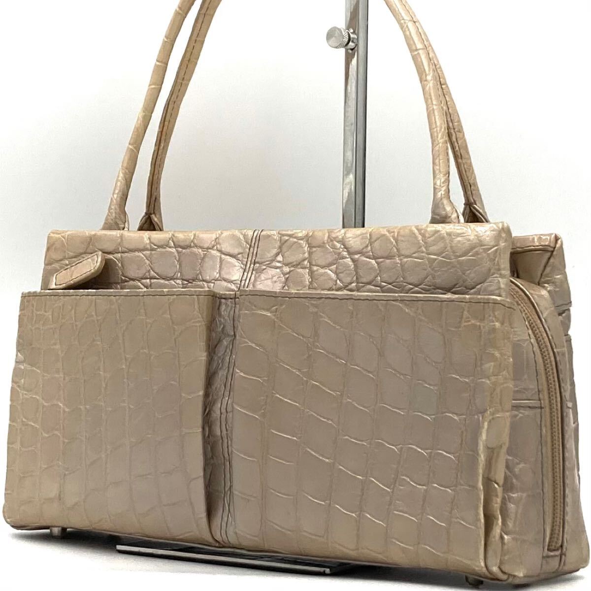 超希少!!】 GENUINE CROCODILE SKIN トートバッグ ハンド マット 超希少!!】 GENUINE CROCODILE SKIN トートバッグ ハンド マット