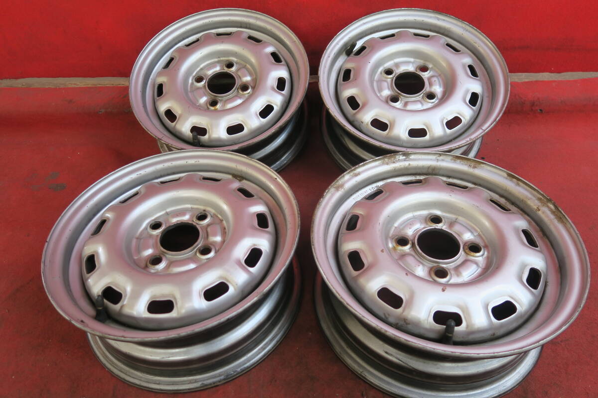 【H806】スチール ホイール 4本 純正 13×5J 4穴 PCD100 オフセット：約+39 ハブ徑：約60