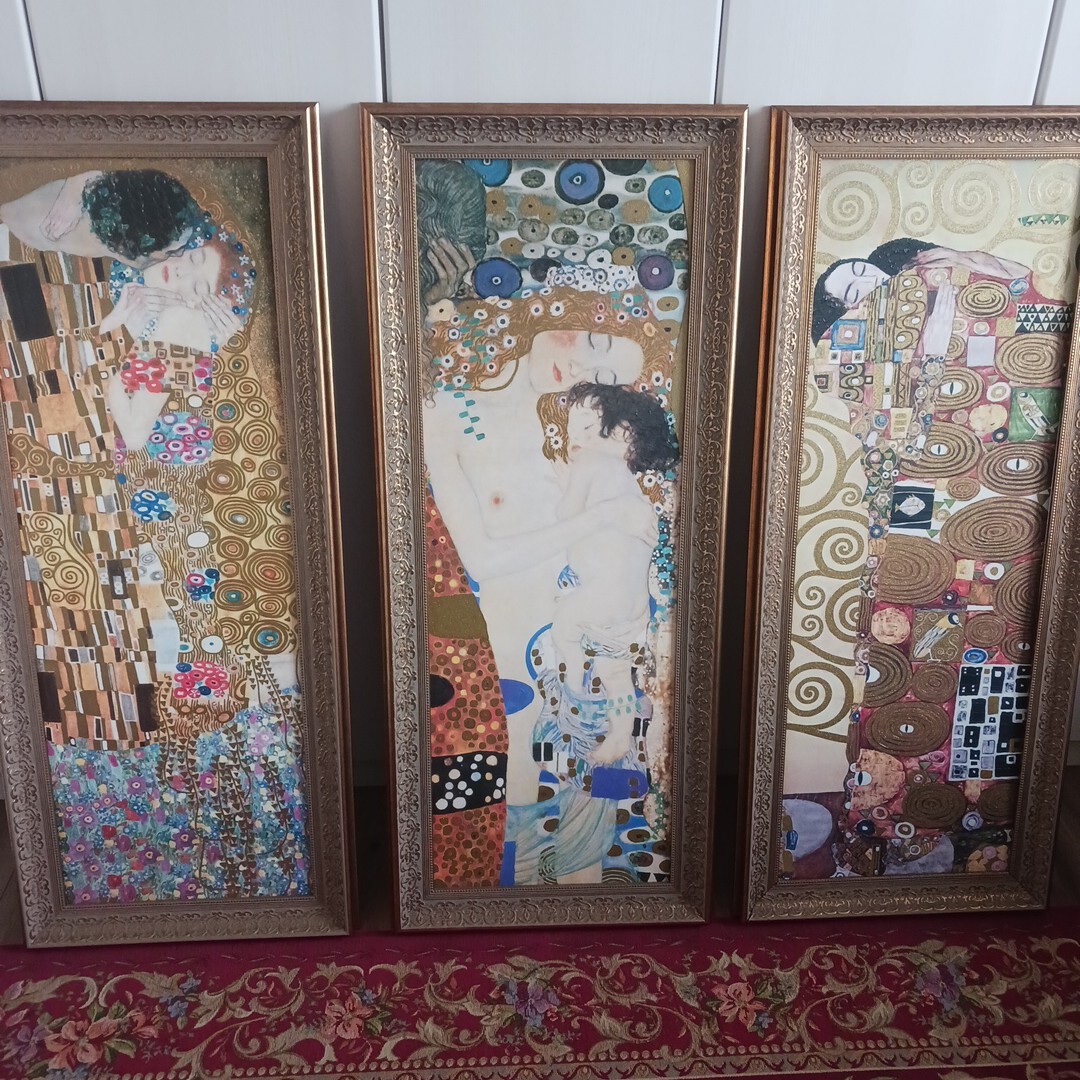 ☆ユーパワー☆ Klimt グスタフクリムト☆ Gel加工アートフレーム☆ ザキス☆ 人生の三段階☆抱擁☆3枚セット