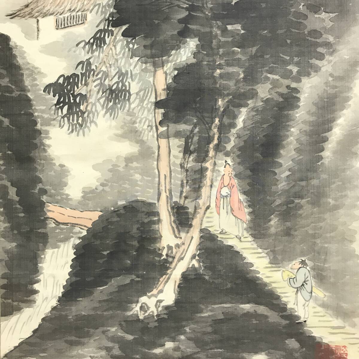 真作/田能村直入/山水人物画賛/夏山山水図/滝図/淡彩山水図/掛軸 真作/田能村直入/山水人物画賛/夏山山水図/滝図/淡彩山水図/掛軸