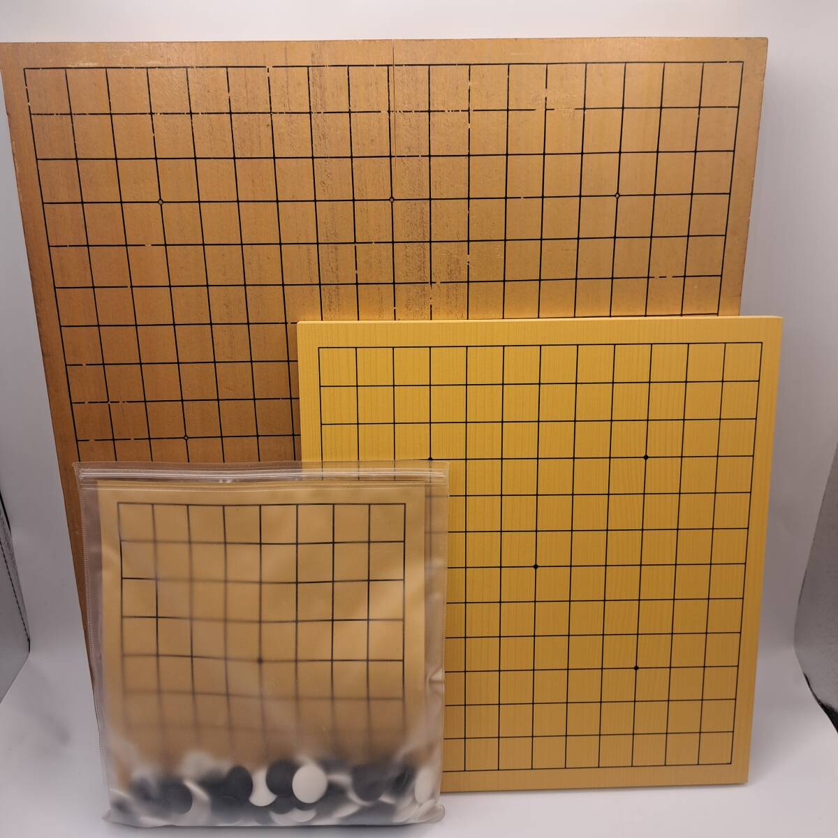N40656○ 碁石 碁盤 碁笥 3種セット 囲碁 五目並べ 木製 碁石