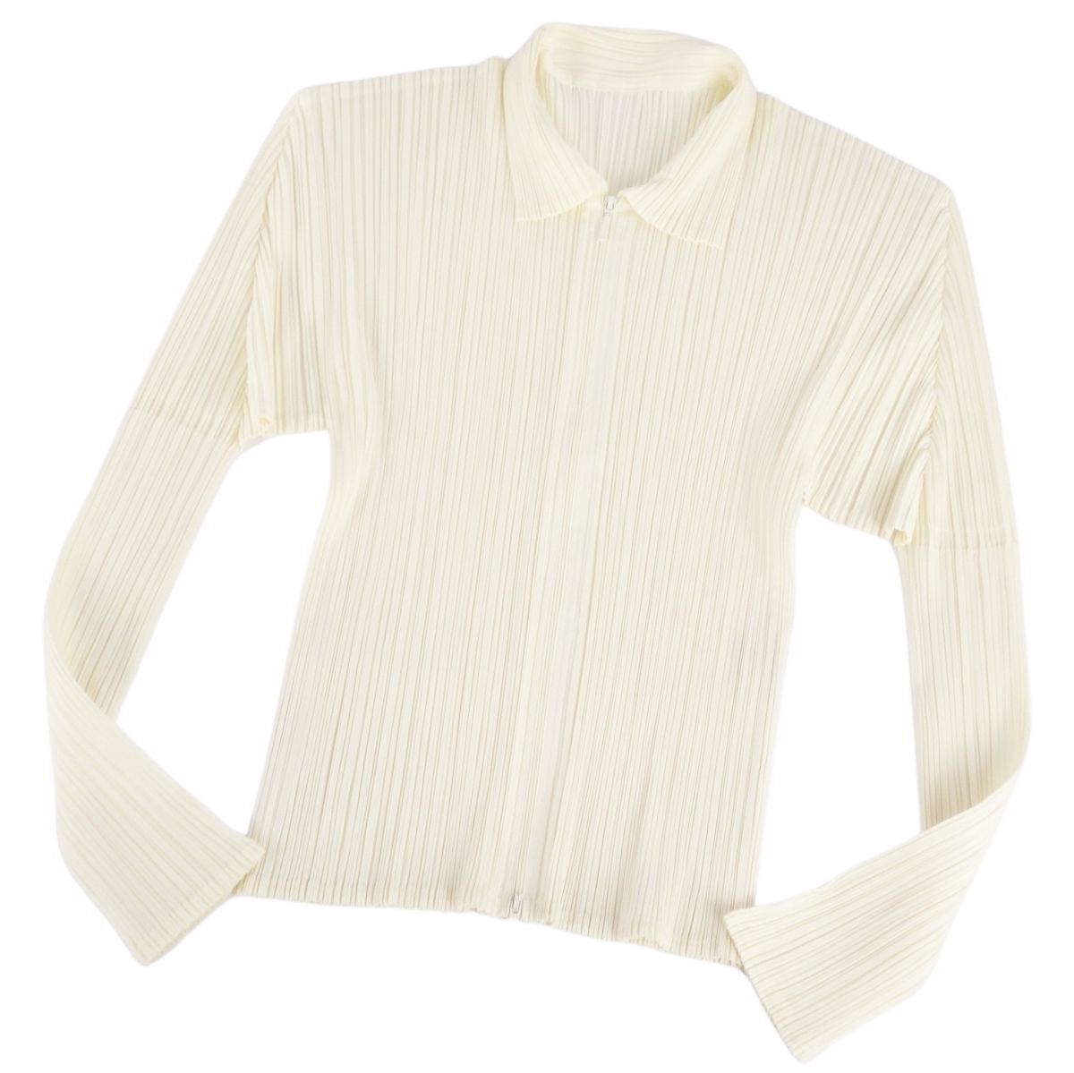 美品 プリーツプリーズ イッセイミヤケ PLEATS PLEASE シャツ ブラウス ジップアップ プリーツ トップス 3(L)アイボリー ce02db-rm20e29533