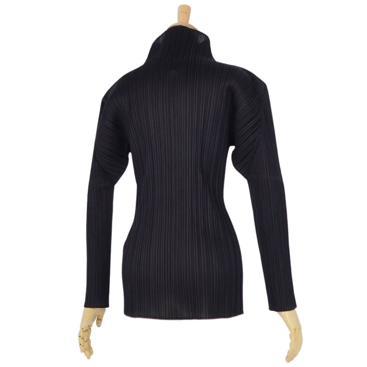 美品 プリーツプリーズ イッセイミヤケ PLEATS PLEASE シャツ ブラウス ハイネック プリーツ トップス 3(L相當)ブラック ce03ml-rm20e29602