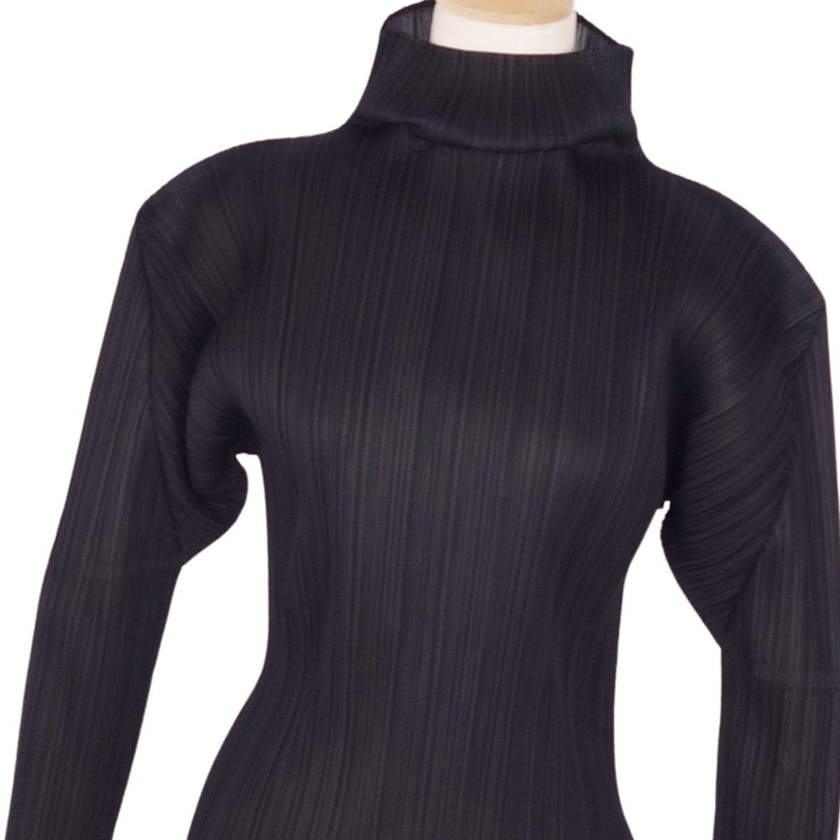 美品 プリーツプリーズ イッセイミヤケ PLEATS PLEASE シャツ ブラウス ハイネック プリーツ トップス 3(L相當)ブラック ce03ml-rm20e29602