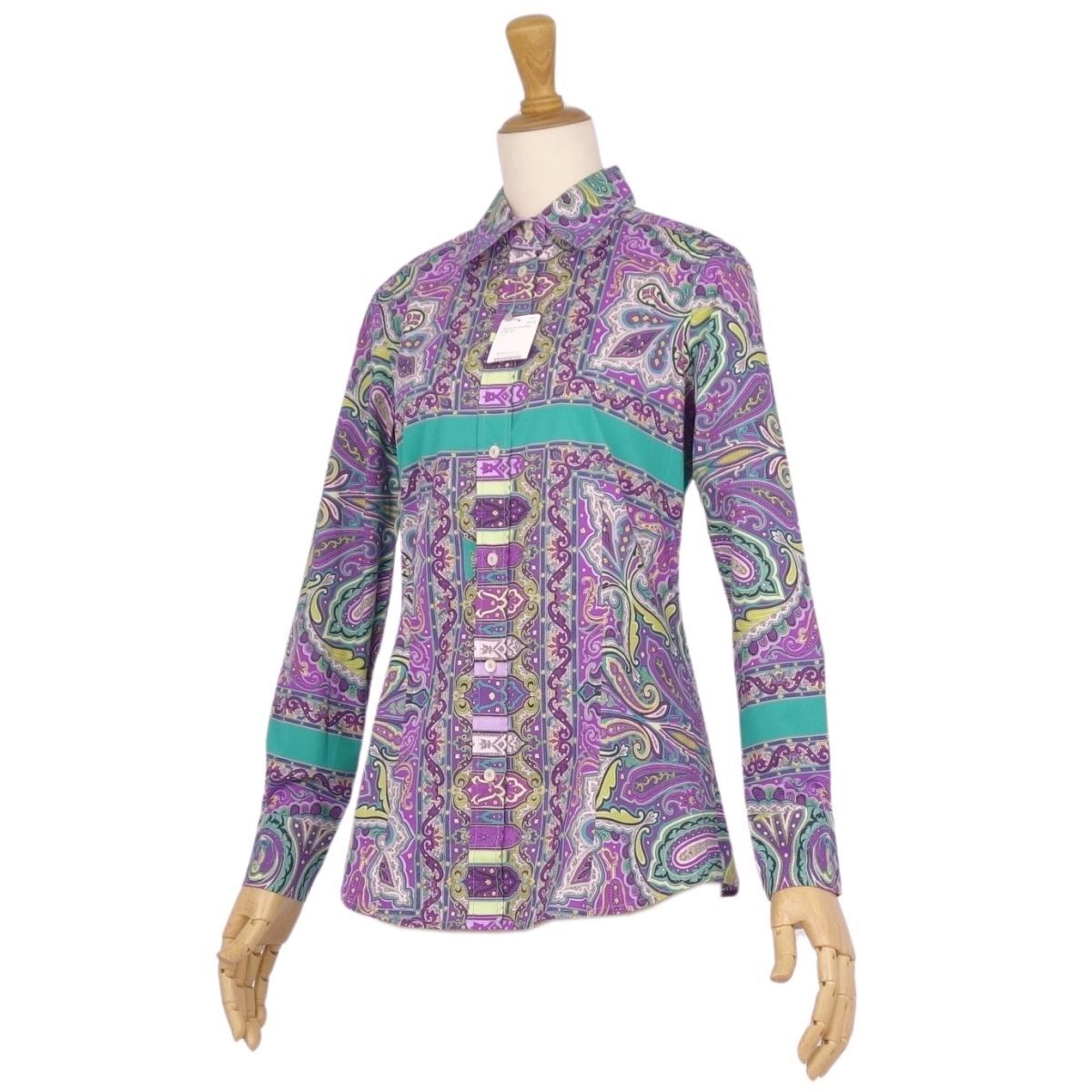未使用 エトロ ETRO シャツ ブラウス ロングスリーブ ペイズリー コットン トップス レディース 38(M相當(dāng)) パープル ce02on-rm20e29295