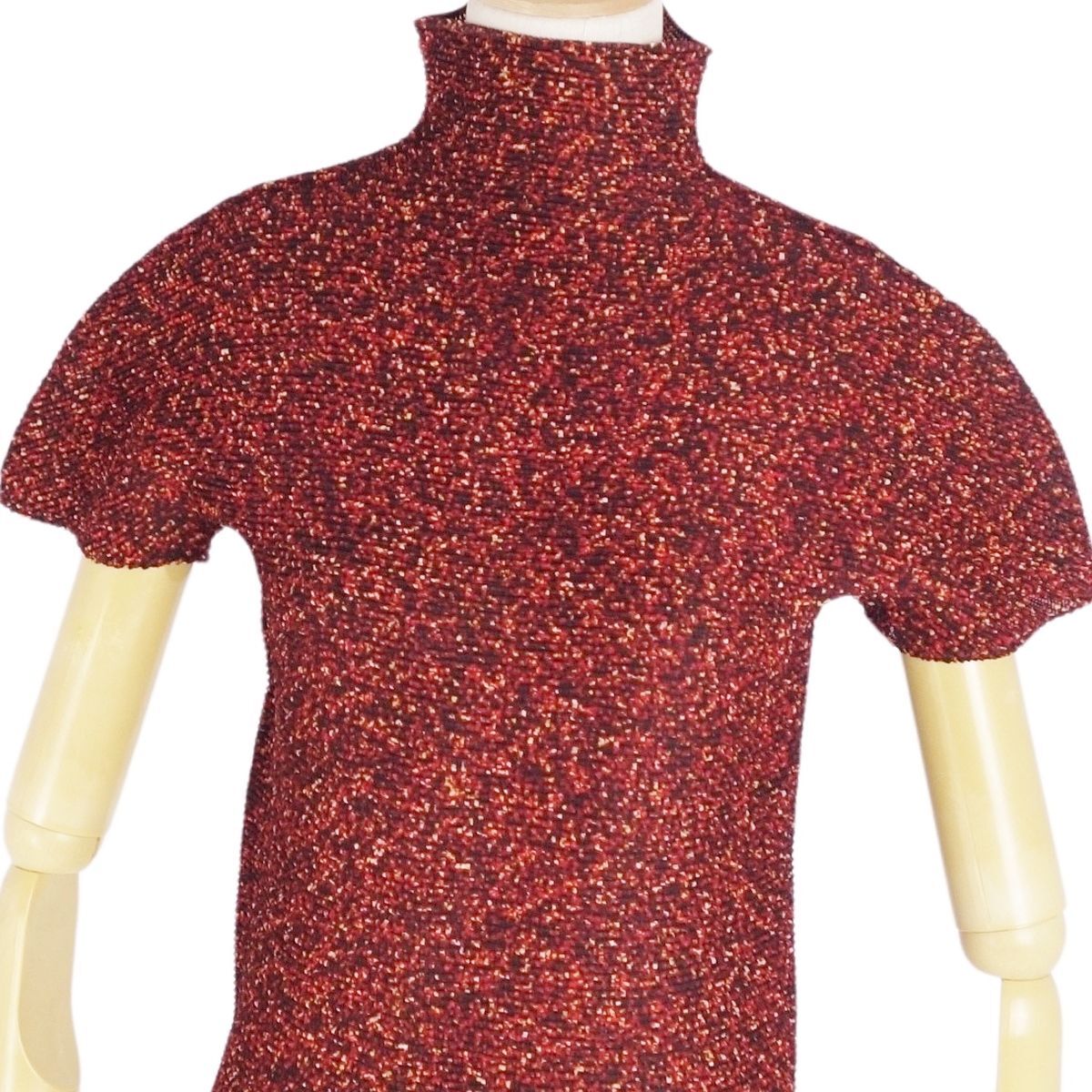 美品 ミー イッセイミヤケ me ISSEY MIYAKE シャツ ブラウス ハイネック 総柄 プリーツ トップス M相當(dāng) ブラウン 黒 ce02dn-rm20e29541
