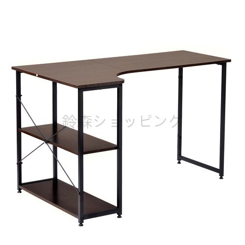 ブラウン】パソコンデスク L字 120cm 2段ラック付 デスク木製 ブラウン】パソコンデスク L字 120cm 2段ラック付 デスク木製
