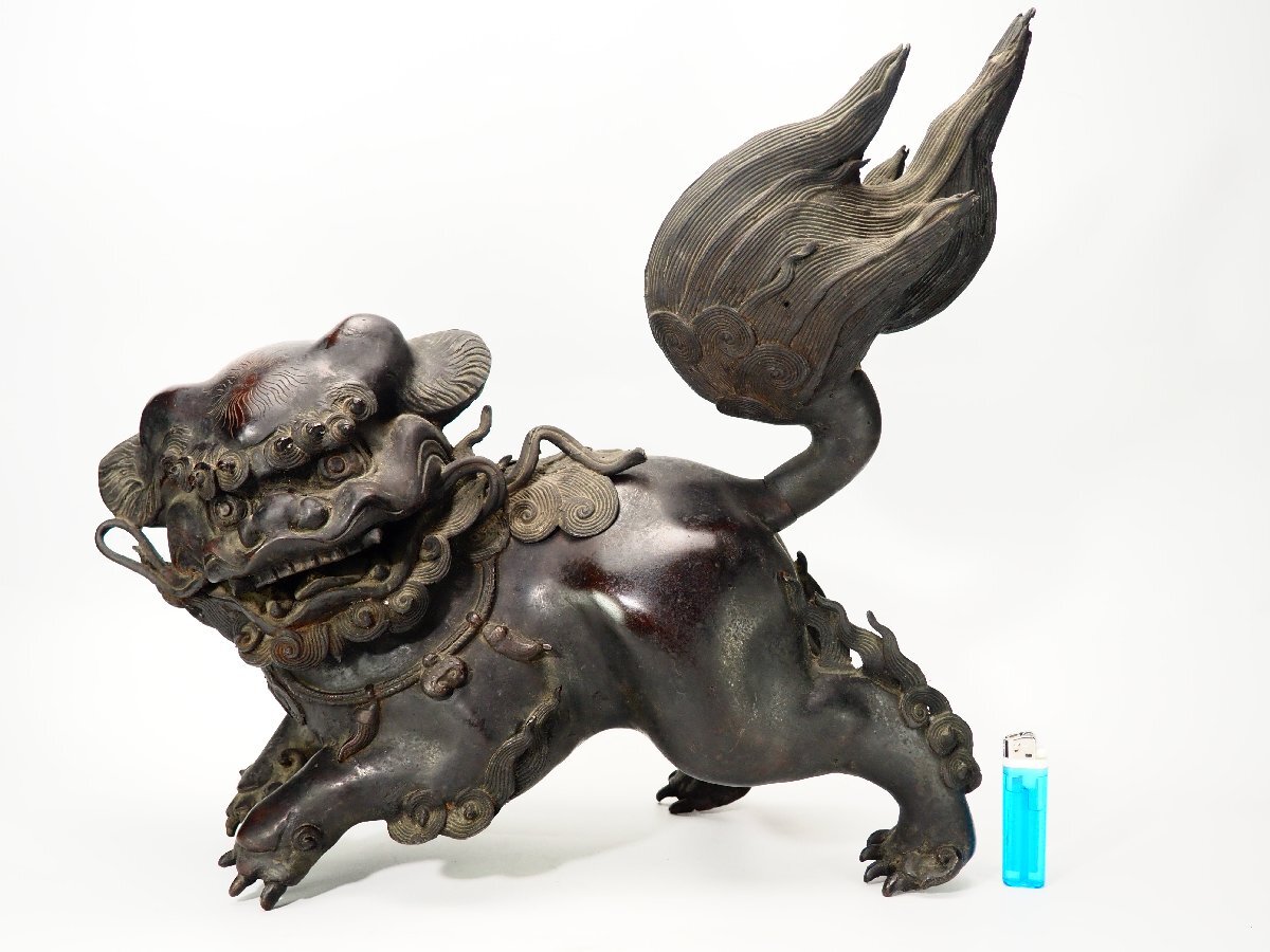 治】時代古銅 大型 獅子香炉☆幅 47.5cm 重さ 14kg 大振り 治】時代古銅 大型 獅子香炉☆幅 47.5cm 重さ 14kg 大振り