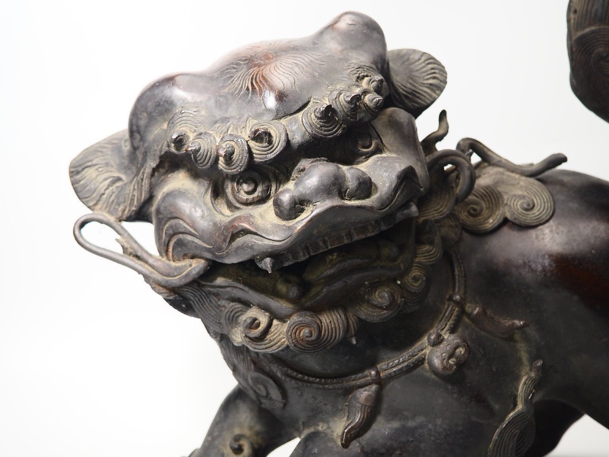 治】時代古銅 大型 獅子香炉☆幅 47.5cm 重さ 14kg 大振り 治】時代古銅 大型 獅子香炉☆幅 47.5cm 重さ 14kg 大振り