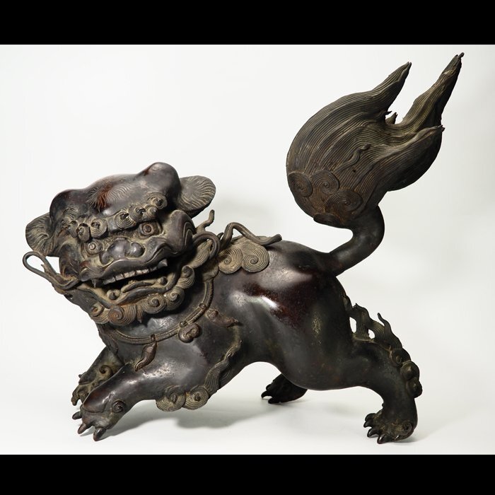 治】時代古銅 大型 獅子香炉☆幅 47.5cm 重さ 14kg 大振り 治】時代古銅 大型 獅子香炉☆幅 47.5cm 重さ 14kg 大振り