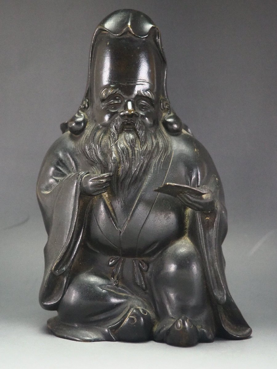 治】『元秀』造 唐銅製 寿老人置物☆高さ 20.1cm 重さ 2018g 治】『元秀』造 唐銅製 寿老人置物☆高さ 20.1cm 重さ 2018g