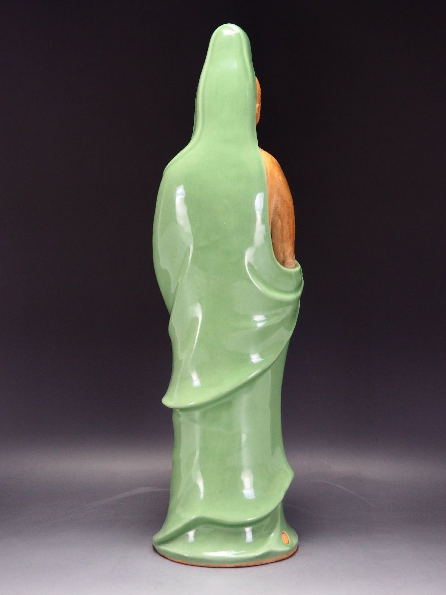 治】『諏訪蘇山』作 青磁観音像☆高さ 37.2cm 置物 仏像 治】『諏訪蘇山』作 青磁観音像☆高さ 37.2cm 置物 仏像