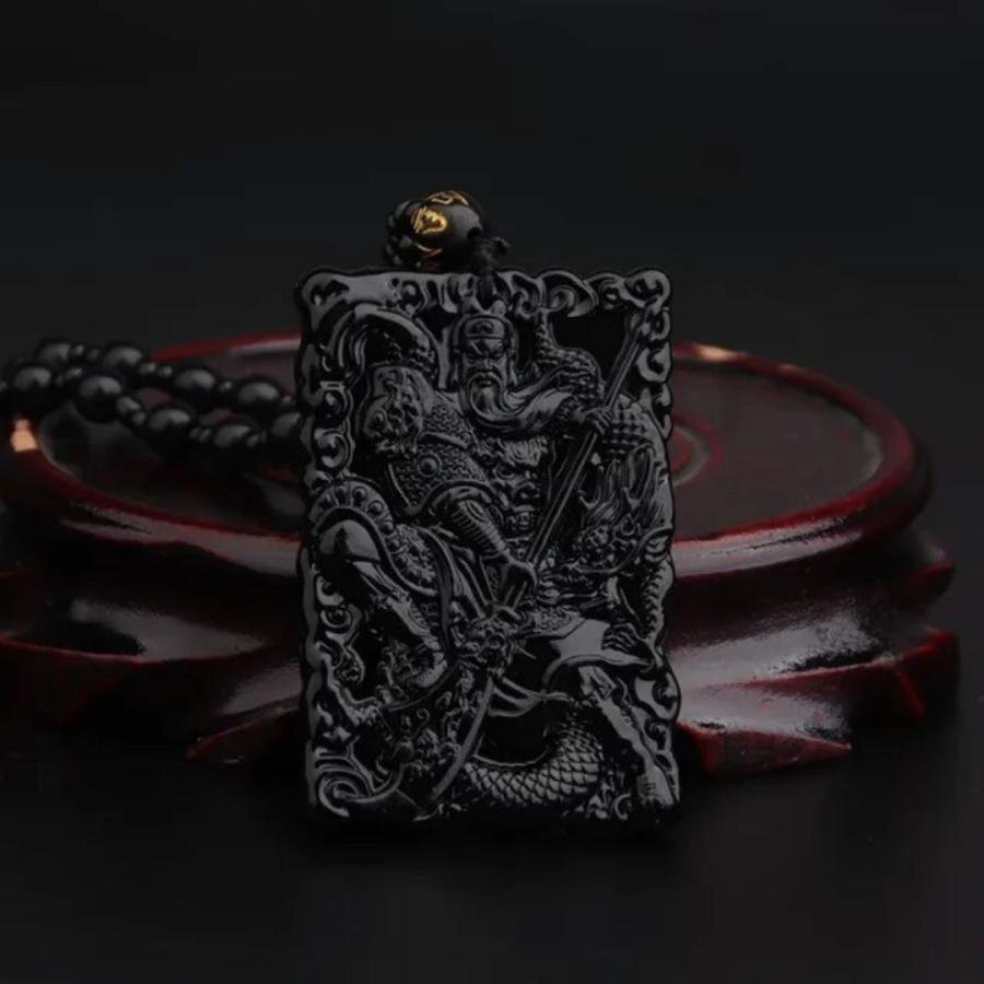 ネックレス 関羽 龍 黒曜石 數(shù)珠ネックレス アクセサリー 首輪 お守り 厄除け 魔除け スタイル ストーン 石 パワーストーン