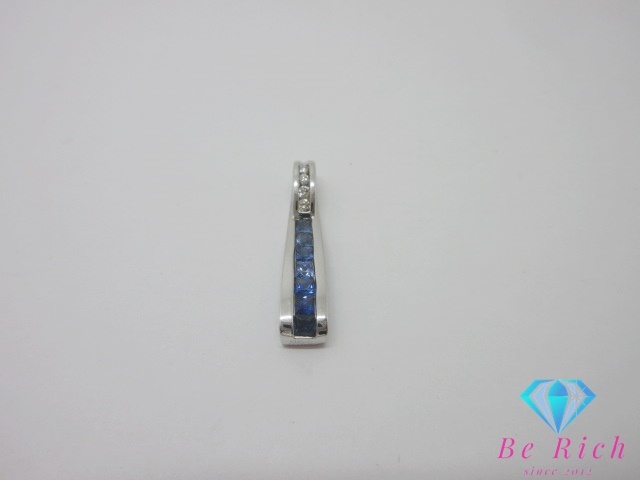 K18 WG サファイア 0.45ct ダイヤモンド 0.05ct デザイン ネックレス ペンダント トップ ヘッド 18金 750th12262