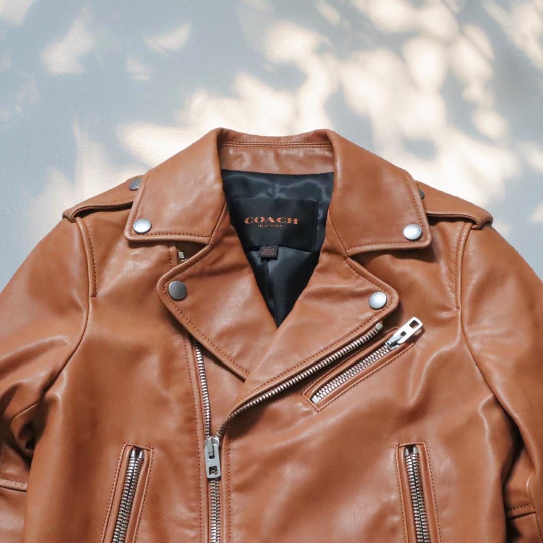 COACH/コーチ ダブルライダースジャケット レザージャケット ブラウン 牛革 カウレザー