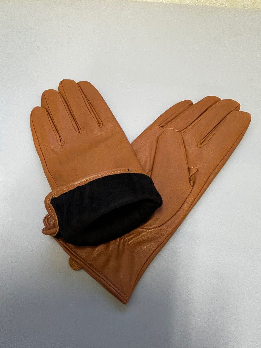 新品★一枚革手袋レディース　レザーグローブ 裏起毛　本革手袋　暖かい　キャメル　フリーサイズ