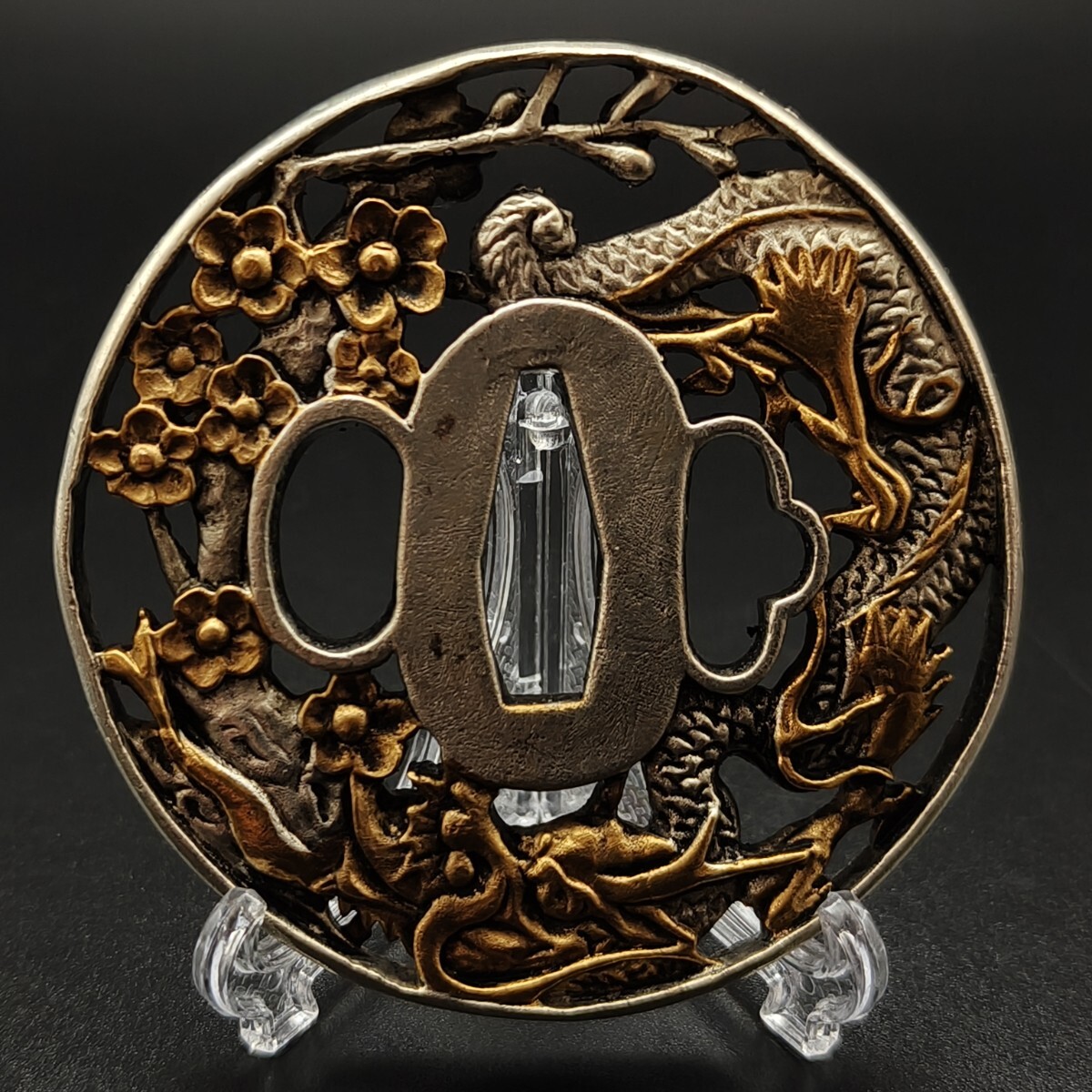 XG174 日本刀装具 刀鍔 桜龍の図 銅地 細工 絵金銀 鍔 刀の鍔 XG174 日本刀装具 刀鍔 桜龍の図 銅地 細工 絵金銀 鍔 刀の鍔