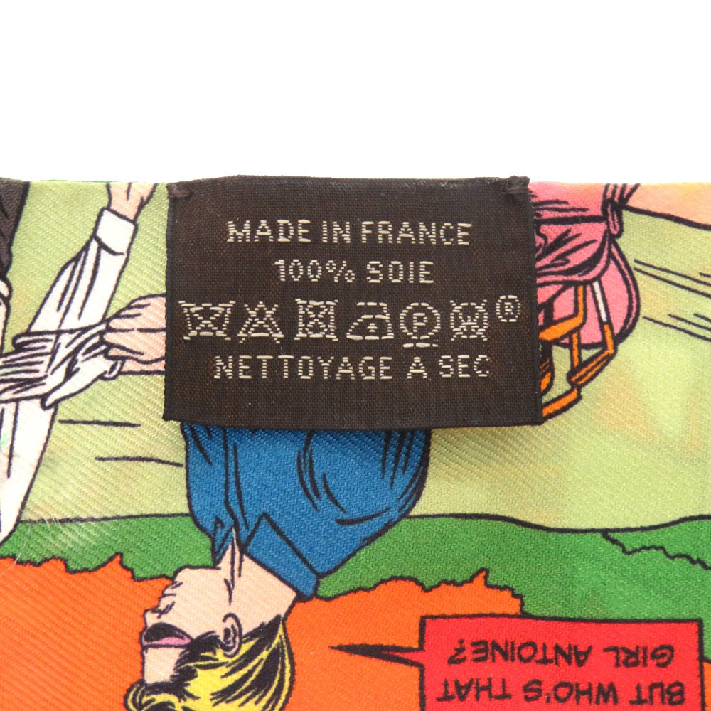 美品 エルメス ツイリー WOW アメコミ風 オレンジ ヴェール ジョーヌ シルク スカーフ 1302 HERMES