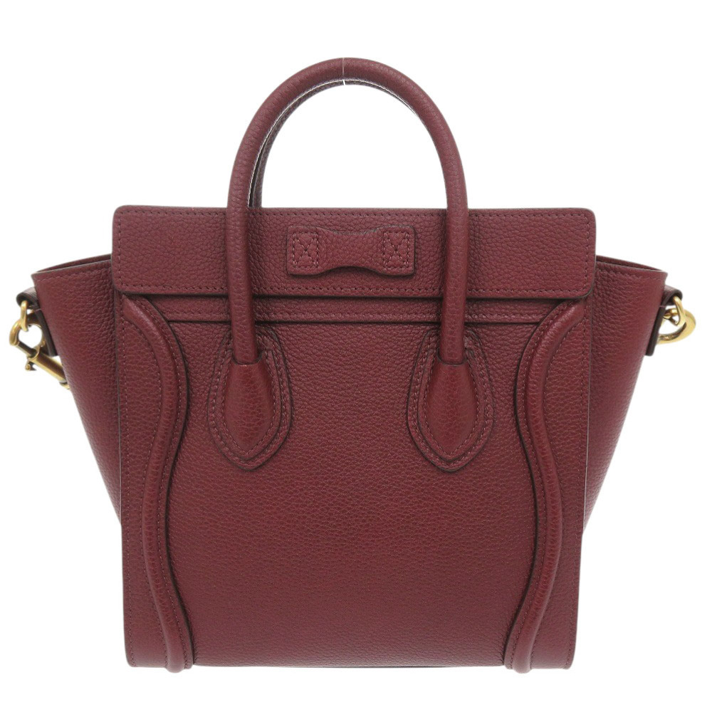 新品同様 セリーヌ ラゲージ ナノショッパー レザー バーガンディ 2WAY ハンドバッグ ショルダーバッグ 1066 CELINE_画像3