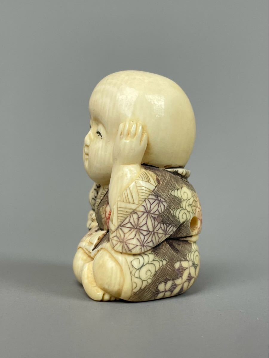 時代根付 極上細密彫り 天然素材 白材 マンモス牙製 松山作 芝宮