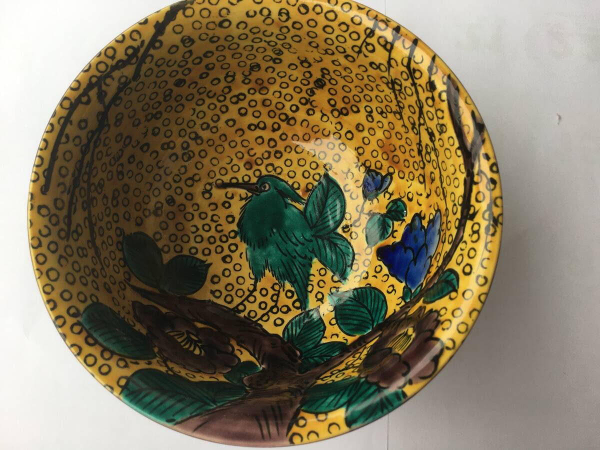古九谷 青手花鳥図鉢 直径15.5cm 角福 古美術品(吉田屋再興家 古九谷 青手花鳥図鉢 直径15.5cm 角福 古美術品(吉田屋再興家