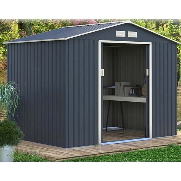 物置 屋外 おしゃれ 小屋 約3畳 高さ202cm幅277cm奧行191cm メタルシェッド 006 ダークグレー＆ホワイト 収納庫 ベランダ収納庫 スチール