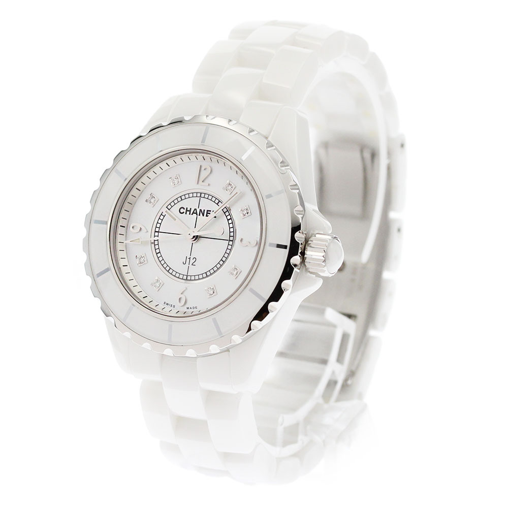シャネル CHANEL H2422 J12 33ｍｍ 白セラミック 8Pダイヤ クォーツ レディース 良品 箱?保証書付き_871774