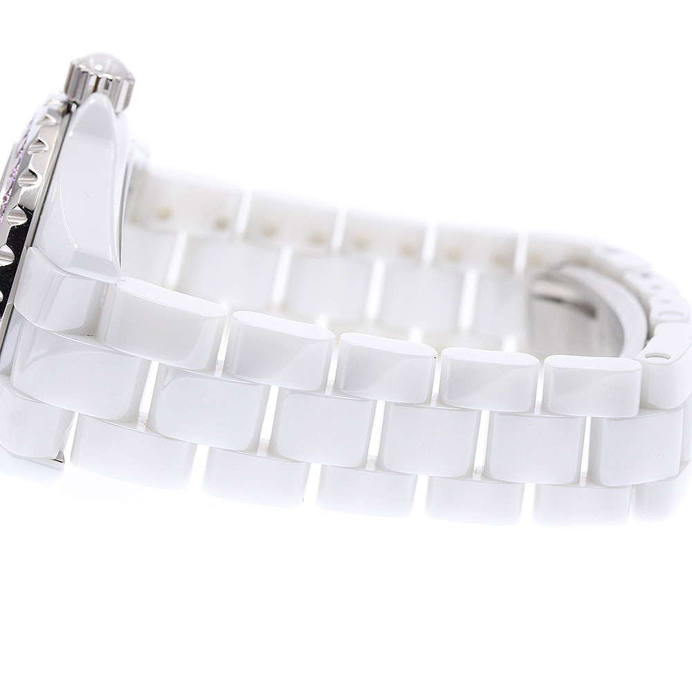 シャネル CHANEL H2010 J12 ピンクサファイアベゼル 白セラミック 12Pダイヤ クォーツ レディース _871493