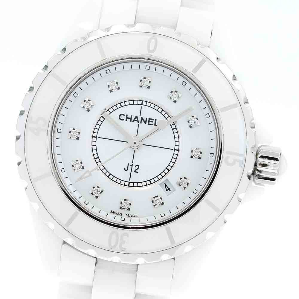 シャネル CHANEL H1628 J12 白セラミック 12Pダイヤ クォーツ レディース 良品 _875013