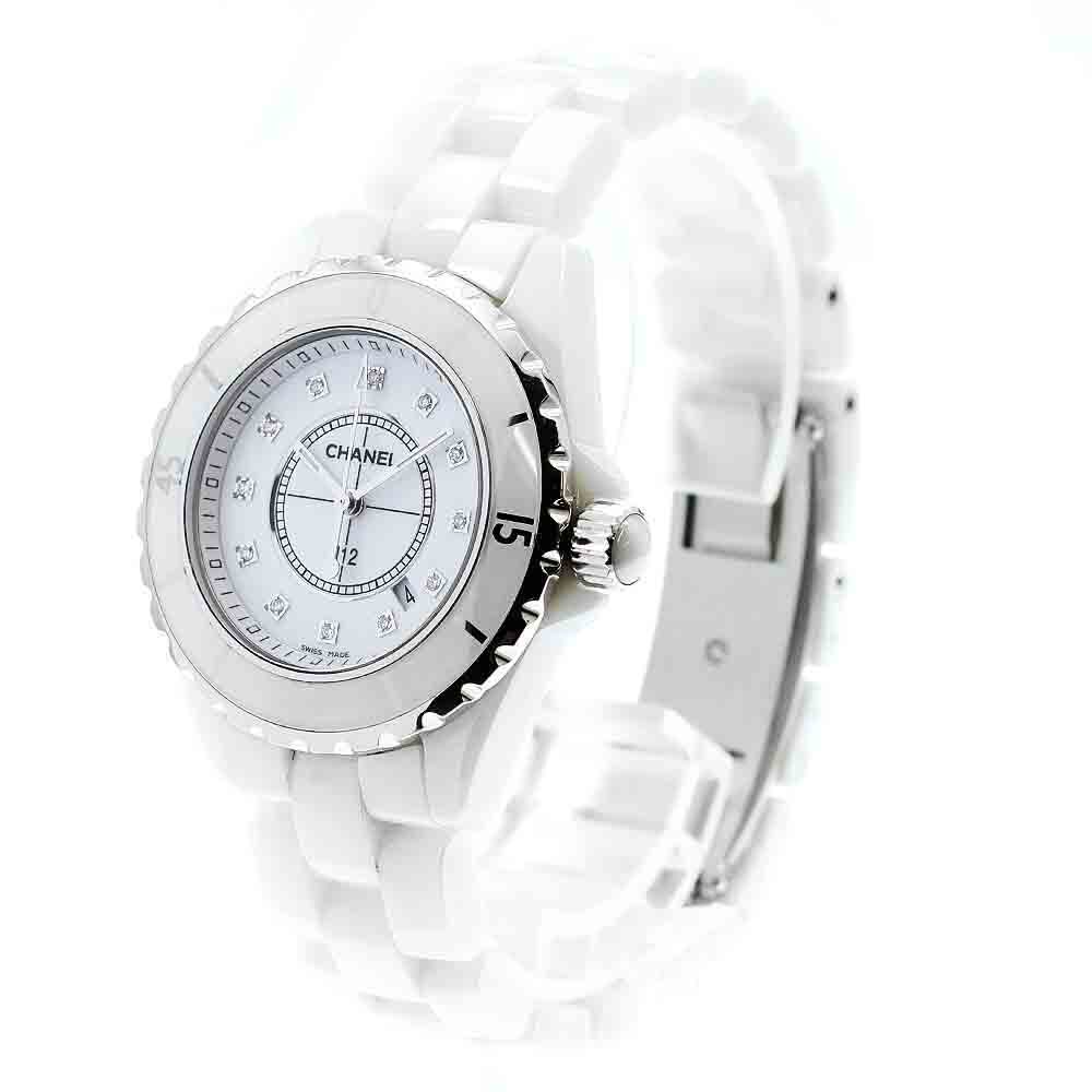 シャネル CHANEL H1628 J12 白セラミック 12Pダイヤ クォーツ レディース 良品 _875013