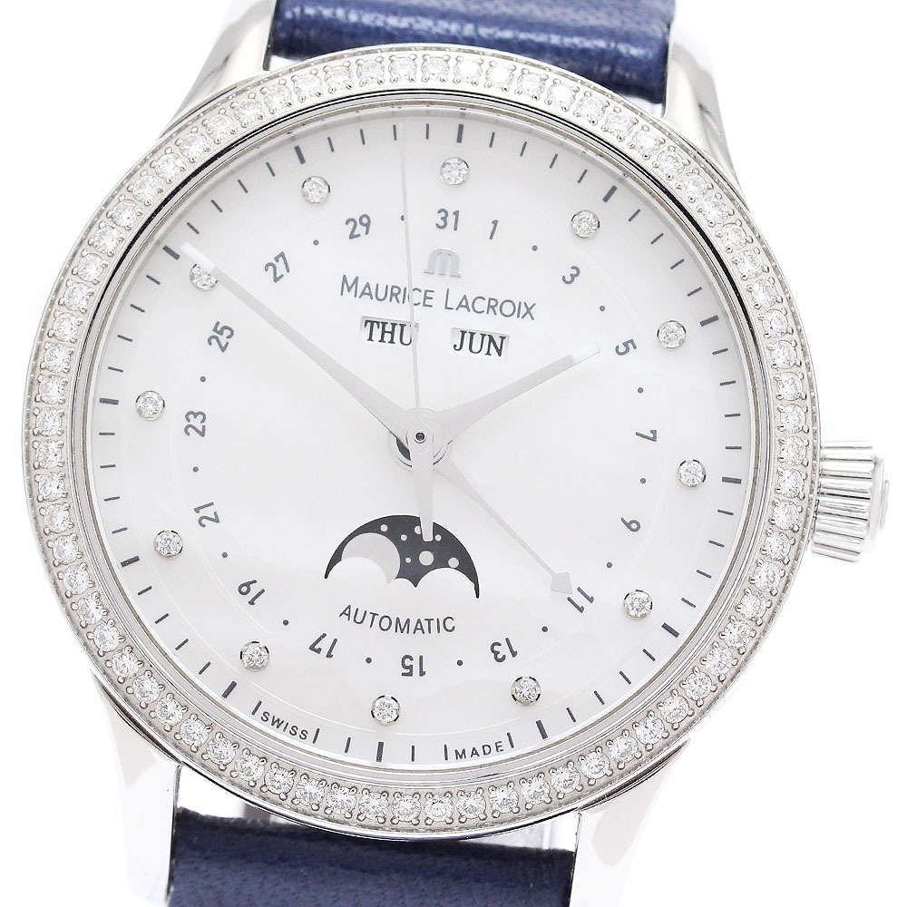 モーリスラクロア MAURICE LACROIX LC6078 レ?クラシック ムーンフェイズ ダイヤベゼル 12Pダイヤ 自動巻き メンズ 良品 _871662