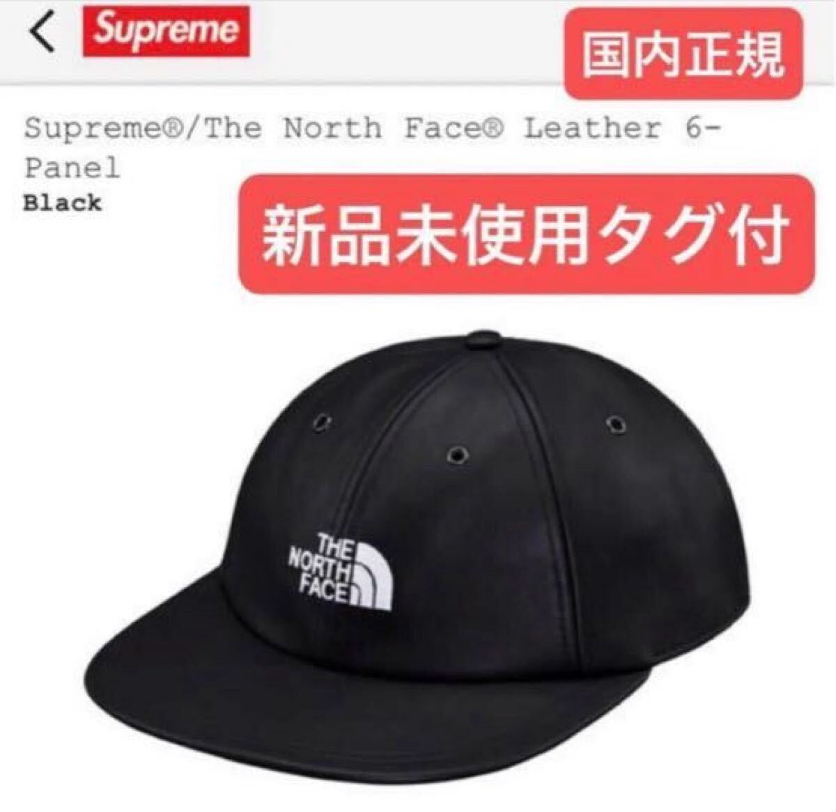 国内正規 18AW シュプリーム ノースフェイス レザー キャップ 黒 新品未使用タグ付 Supreme The North Face Leather 6-Panel Cap Black