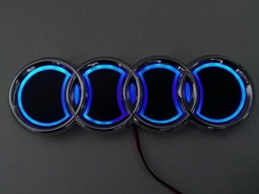 2025新作 アウディ 5D 高級 LEDエンブレム 交換式 180ｍｍ×58ｍｍ★ブルー★