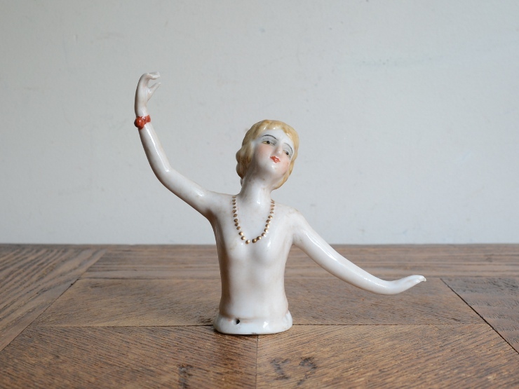 アンティーク デザイン ハーフドール 女性陶器 オブジェ ピンクッションドール 人形 ヴィンテージ フィギュア 置物_画像1