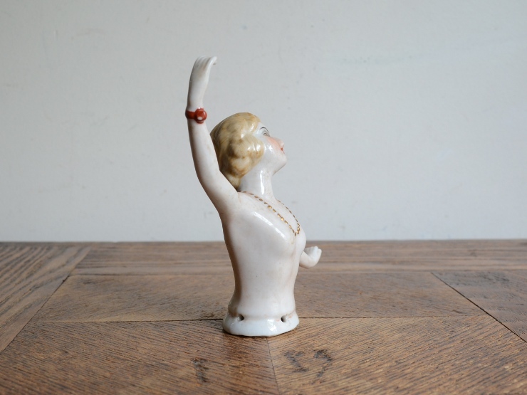 アンティーク デザイン ハーフドール 女性陶器 オブジェ ピンクッションドール 人形 ヴィンテージ フィギュア 置物_画像4